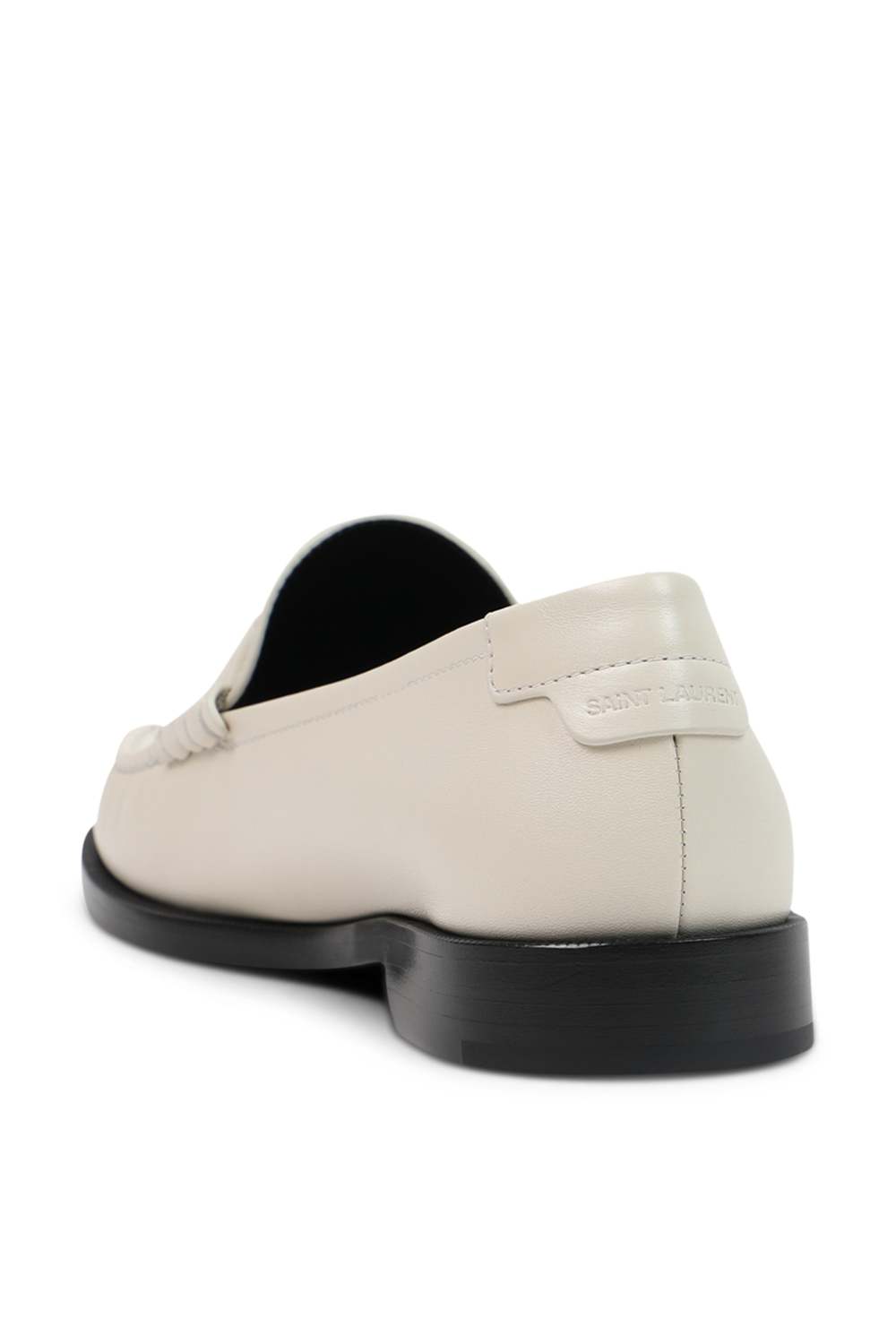 נעלי מוקסין מעור עם מונוגרמה בגוון לבן SAINT LAURENT