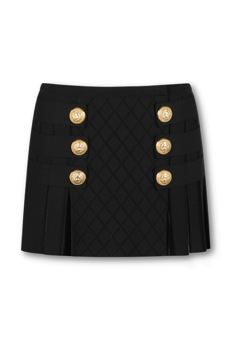 חצאית מיני בסריגת קווילט עם כפתורים זהובים