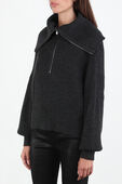 תמונת דוגמן קידמית של Joanna Front Zip Ribbed Sweater In Smoky Black
