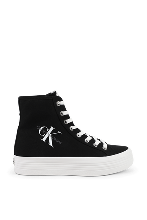 נעלי סניקרס שחורות גבוהות עם לוגו לבן CALVIN KLEIN