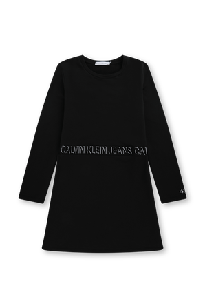 גילאי 4-16 שמלת מידי מכותנה עם רצועה ממותגת בגוון שחור CALVIN KLEIN