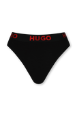 תחתוני חוטיני שחורים עם לוגוטייפ אדום HUGO