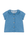 גילאי 3-12 חודשים חולצה מכופתרת קצרה בגוון כחול ג'ינס PETIT BATEAU