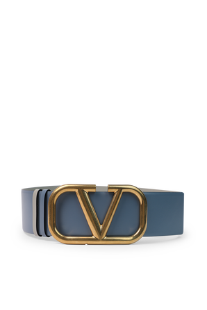 V Logo Signature Belt in Blue Leather VALENTINO