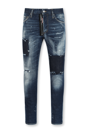 מכנסי סקיני ג'ינס כחולים עם קרעים DSQUARED2