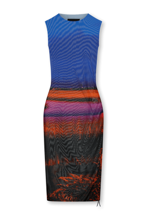 שמלת רשת מיני א-סימטרית עם הדפס ססגוני LOUISA BALLOU