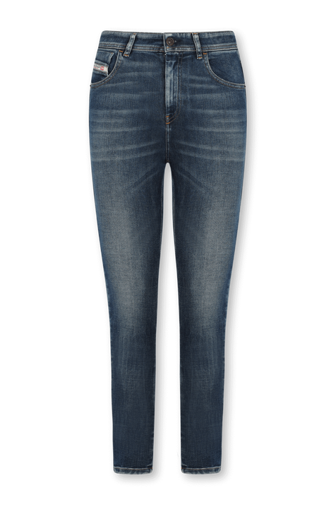 ג'ינס סקיני כחול משופשף בגזרה גבוהה