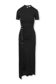 Asymmetric Buttons Midi Dress in Black RABANNE
