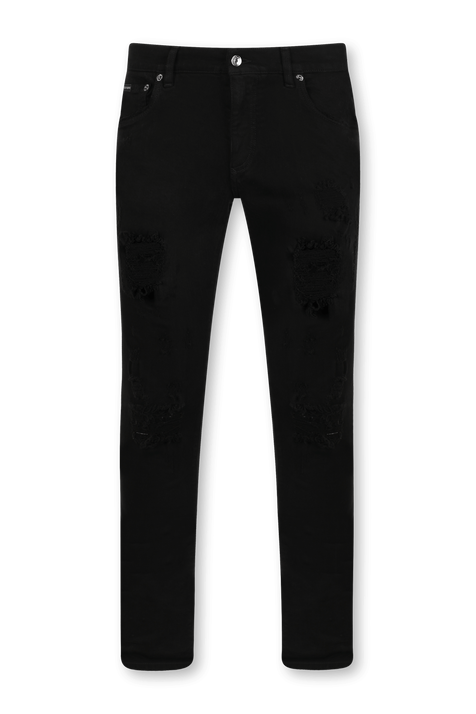 מכנסי סלים ג'ינס שחורים עם קרעים