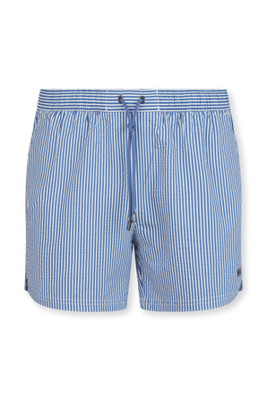 מכנסי גלישה ממותגים בדפוס פסים כחול ולבן BOSS