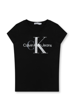 גילאי 4-16 חולצת טי שחורה עם כיתוב ממותג CALVIN KLEIN