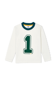 תמונה קידמית של גילאי 3-5 חולצה ארוכה עם הספרה 1 בצבע לבן