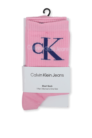 גרביים באורך קרסול ובסריגת ריב עם לוגו בגוון ורוד CALVIN KLEIN