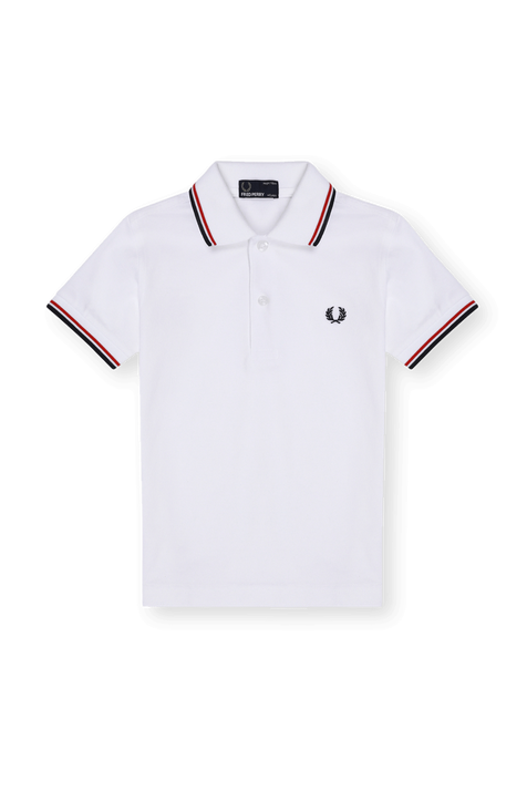 גילאי 2-9 חולצת פולו בלבן עם רקמת לוגו וגימורי פסים FRED PERRY