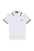 גילאי 2-9 חולצת פולו בלבן עם רקמת לוגו וגימורי פסים FRED PERRY