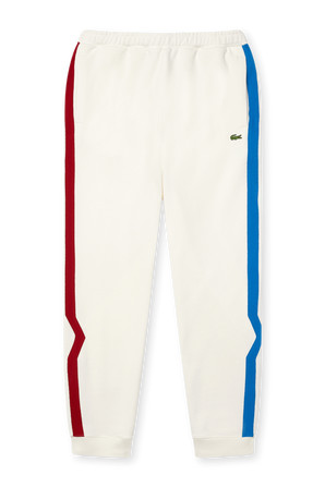 מכנסי טרנינג עם פסים צידיים לוגו רקום בגוון לבן LACOSTE