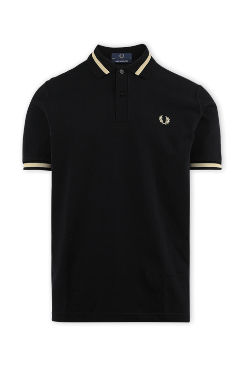 חולצת פולו שחורה עם עיטורי פסים FRED PERRY