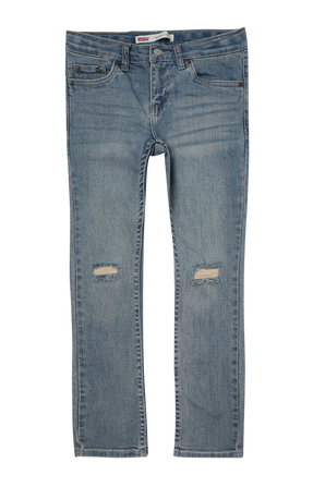 גילאי 8-16 מכנסי ג'ינס ארוכים בכחול עם שפשופים וקרעים LEVI`S KIDS