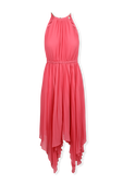 תמונה קידמית של Halterneck Asymetrical Midi Dress in Pink