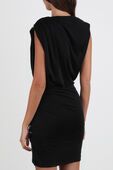 תמונת דוגמן אחורית של שמלת מיני מעטפת בצבע שחור