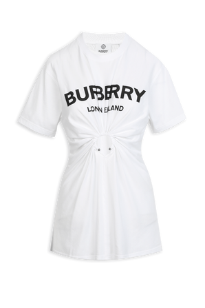Logo Print T-Shirt With Ring Detail in White BURBERRY