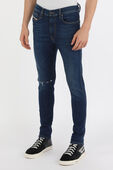 מכנסי סקיני ג'ינס עם קרעים בשטיפת אינדיגו DIESEL