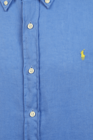 חולצת כפתורים פשתן בגוון תכלת עם לוגו רקום POLO RALPH LAUREN