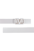 V Logo Signature Belt in White Glossy Leather VALENTINO GARAVANI