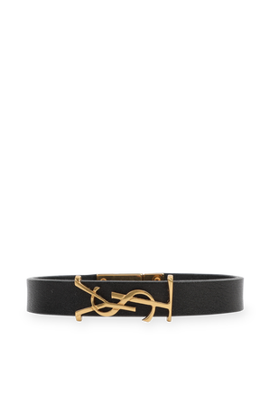 צמיד מונוגרמי מעור בצבע שחור SAINT LAURENT