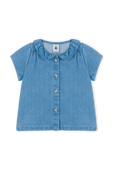 גילאי 18-36 חודשים חולצה מכופתרת קצרה בגוון כחול ג'ינס PETIT BATEAU