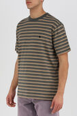 תמונת דוגמן קידמית של חולצת טי עם פסים בגווני בז' ואפור