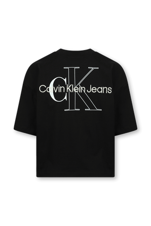 טישירט קרופ שחורה עם לוגו רקום CALVIN KLEIN