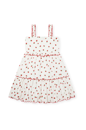 גילאי 2-14 שמלת שכבות לבנה עם הדפס תותים STELLA McCARTNEY KIDS