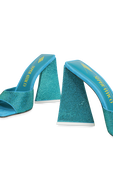 SUPERATTICO- נעלי עקב דבון בגוון טורקיז משובץ אבנים THE ATTICO