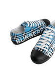 Logo Print Check Cotton Sneakers in Blue Azure BURBERRY