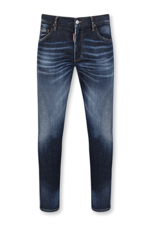 מכנסי סקיני ג'ינס עם שפשופים בשטיפה כחולה DSQUARED2