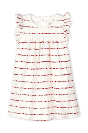 גילאי NB-18 חודשים שמלת פסים בגווני לבן ואדום PETIT BATEAU