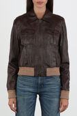 תמונת דוגמן קידמית של ז'קט עור מרוכסן בגוון חום