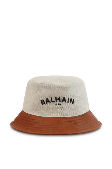 כובע באקט מכותנה ועור BALMAIN