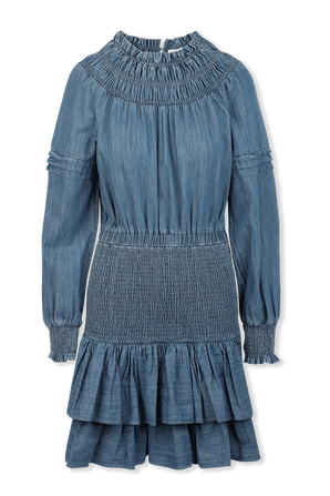 שמלת מידי מעוטרת בכיווצים ומלמלה בגוון כחול MICHAEL KORS