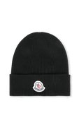 כובע צמר עם תגית ממותגת בגוון שחור MONCLER