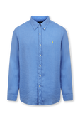 חולצת כפתורים פשתן בגוון תכלת עם לוגו רקום POLO RALPH LAUREN