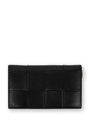 Square Woven Zip Leather Wallet in Black BOTTEGA VENETA