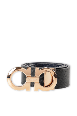 Adjustable and Reversible Gancini Belt in Black and Blue SALVATORE FERRAGAMO
