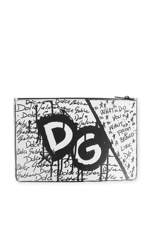 תיק קלאץ' עם הדפס גרפי בצבע לבן DOLCE & GABBANA