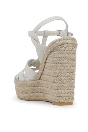 Tribute Espadrille Wedge in White Leather SAINT LAURENT