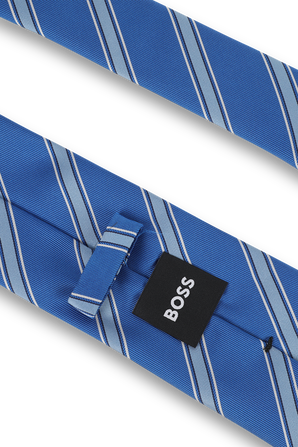 עניבה כחולה עם הדפס פסים עשוי משי BOSS