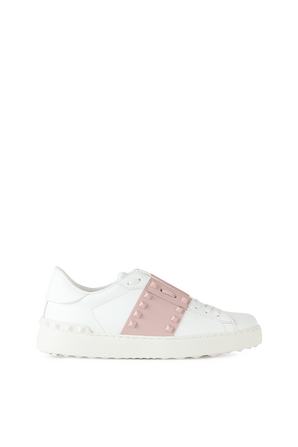 Rockstud Untitled Sneakers in White and Rose VALENTINO GARAVANI