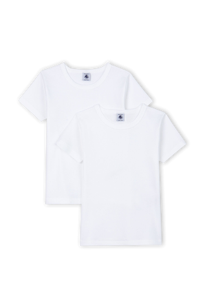 גילאי 10-12 מארז שתי חולצות טי בגוון לבן PETIT BATEAU
