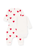 מארז שלושה חלקים הכולל בגד גוף, מכנסיים וחולצה בהדפס לבבות - גילאי 12-18 חודשים PETIT BATEAU